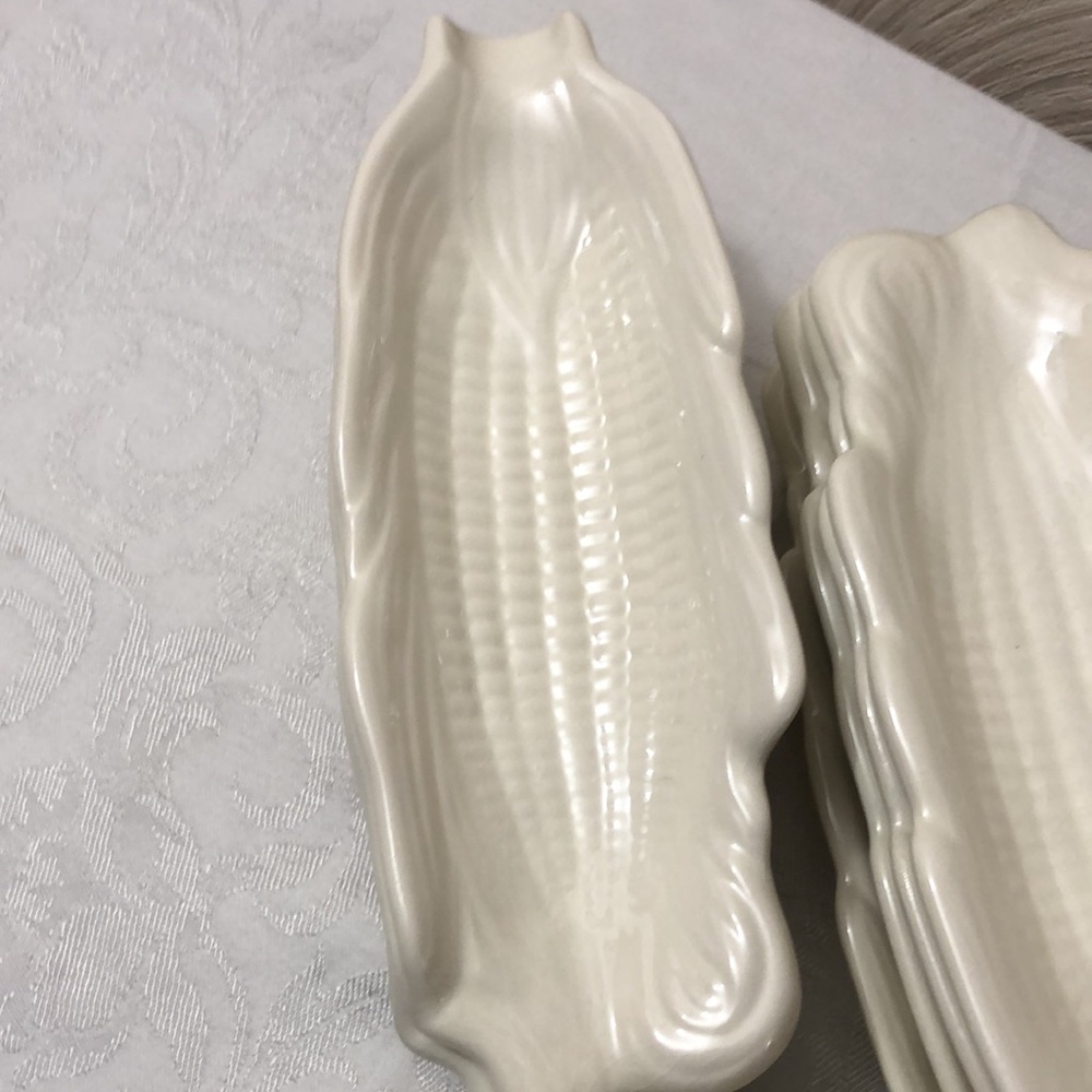 Set of 8 ceramic hand made new corn on the cob dishes with salt - pepper shaker - Picture 3 of 7